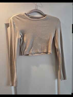 Zara Beige Long-Sleeve Crop Top